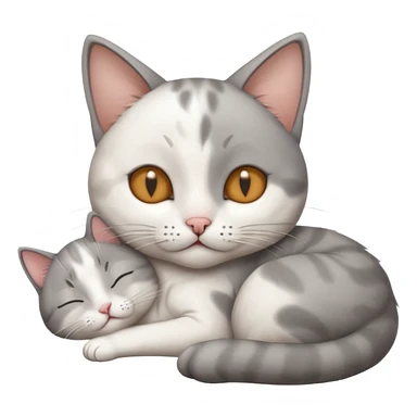 grey and white small cat with its eyes closed lying down with its paw curled and holding up his head sticker