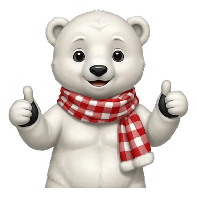 baby Polar Bear, smiling, thumbs up, wearing red Checkered Triangle scarf sticker