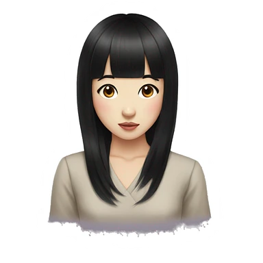 Asian girl black hair hime cut bangs sticker
