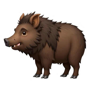 cute hairy boar, dark brown body, full body, side view sticker
