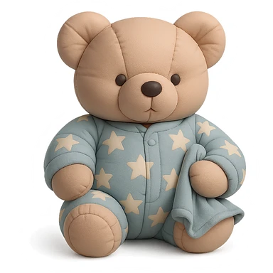 teddy bear in star-patterned pajamas holding a small blanket, cushion style sticker