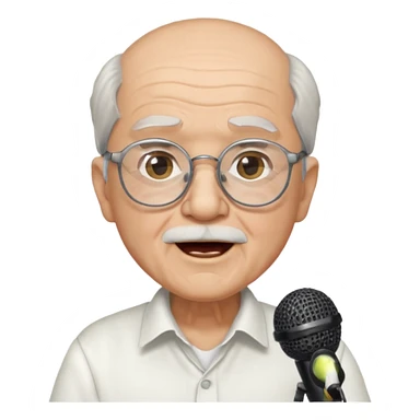 singer, Old man, singing to mic, white shirt glasses sticker