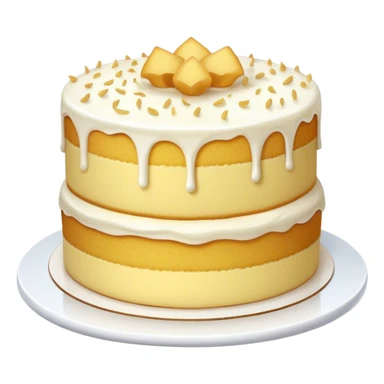 Cinematic Realistic Simple Vanilla Cake, a perfectly baked golden sponge with soft, airy layers, delicate vanilla frosting smoothly spread across the top, tiny flecks of vanilla bean visible, warm golden lighting creating depth, glowing with a sweet, irresistible charm. sticker