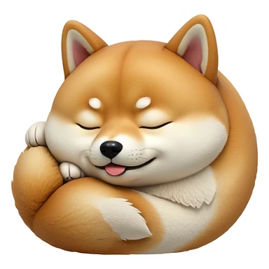 Cinematic Meme-Worthy cute Sleeping Shiba Inu Portrait Emoji, Head resting peacefully with a contented smile, featuring a delightfully cute build and a luxuriously soft fur with a creamy underbelly, eyes shut in a serene nap, Simplified yet hilariously adorable features, highly detailed, glowing with a soft, drowsy light, high shine, relaxed and utterly lovable, stylized with an air of playful laziness, bright and endearing, soft glorwing outline, capturing the essence of a comically sleepy companion, so meme-worthy it feels like it could instantly become the next viral sensation of adorable slumber! sticker