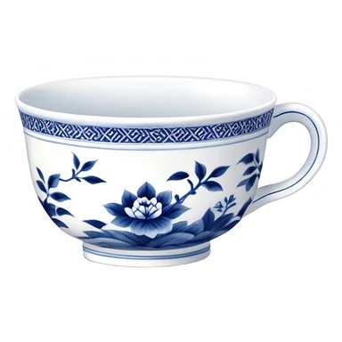 traditional Chinese tea cup with blue and white porcelain design without handle, clean simple style sticker