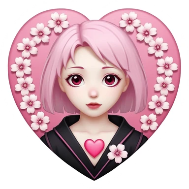 goth sakura heart, heart made of white sakura petals with pink accents sticker