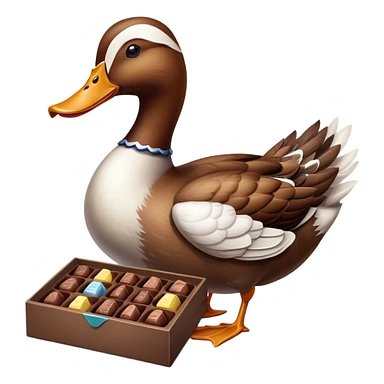 Duck holding box of chocolates sticker