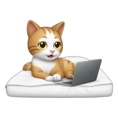 Cat working on laptop in bed sticker