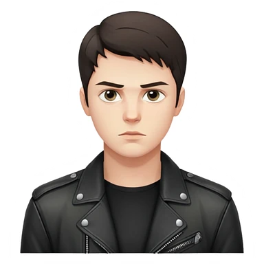 Danila Bagrov from Brother 2 movie, young Russian man with short dark hair, serious expression, wearing black leather jacket sticker