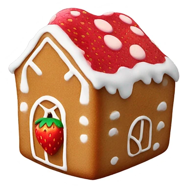 Checker strawberry with a gingerbread house behind it sticker