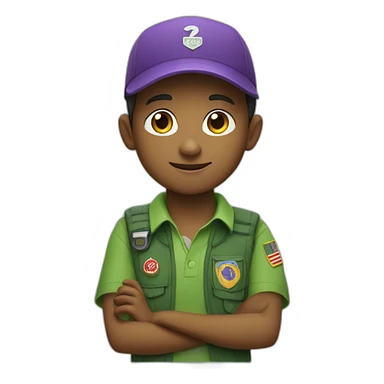 scout kid with a purple scout scarf and a green polo shirt sticker