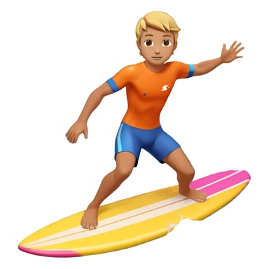 cute surfer riding big ocean waves, dynamic action pose, splash water, colorful surfboard, tropical vibe, 3D cartoon, mobile game icon style, bright colors, soft shadows, clean background, no text, no watermark sticker