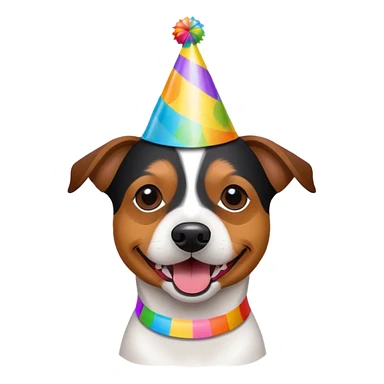 black and brown jack russell terrier with party hat sticker