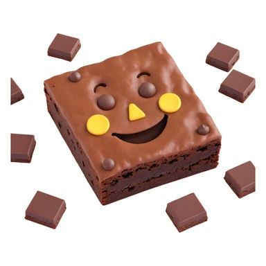 3D chocolate brownie with a smiley face, realistic depth, with chocolate chips, emoji style sticker