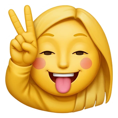 emoji one eye closed, tongue is shown, peace hand sign sticker