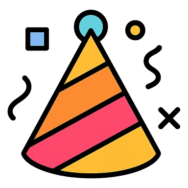 party hat color icon with confetti accents sticker