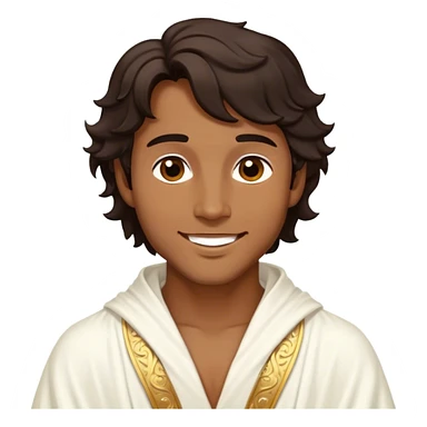 Cinematic Realistic Hercules Portrait, head tilted playfully and inquisitively, capturing the spirit of a timeless Greek hero with a warm, inviting smile. His bronze, marble-like skin and thick, wavy dark hair are rendered with classical precision, while his flowing white robe with delicate golden embellishments accentuates his muscular form. Soft natural light brings out the playful yet powerful essence of this legendary figure. sticker