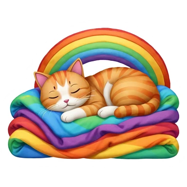 Sleeping cat with rainbow blanket sticker