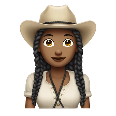 pale skin with 2 black braids with a cowgirl hat sticker