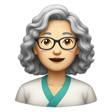 Chinese senior lady wear glasses with wavy long wavy hair sticker