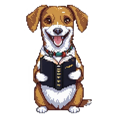 weird dog smiling holding a dictionary sticker