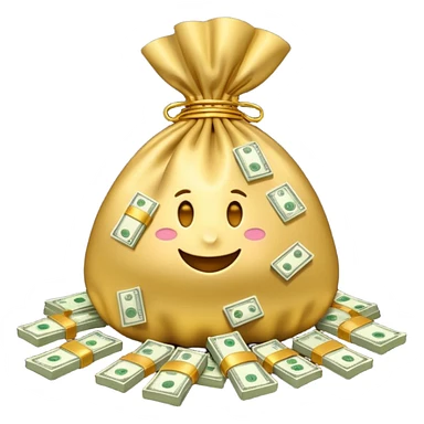 Luxury 3D emoji, overflowing money bag, stacks of cash, premium lighting, rich glossy look, ultra clean, transparent background


 sticker