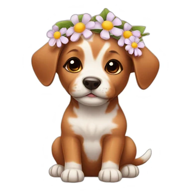 puppy with flower on head sticker