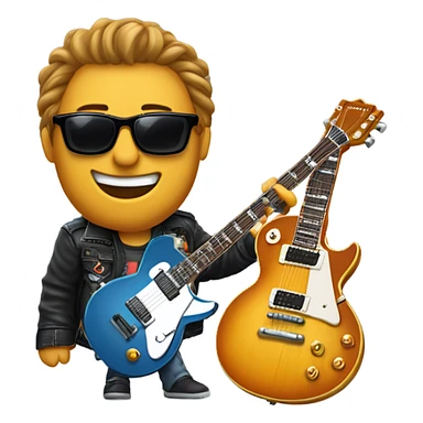 un emoji du guitariste phenix avec blouson cuir et gibson les paul studio et lunettes de soleil et il sourit  sticker
