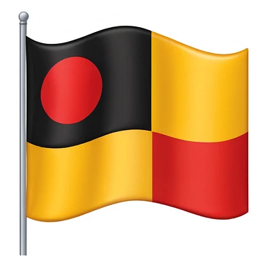 a rectangular flag with the top half solid black and the bottom half solid red with a medium-sized yellow circle in the middle overlapping both colours sticker