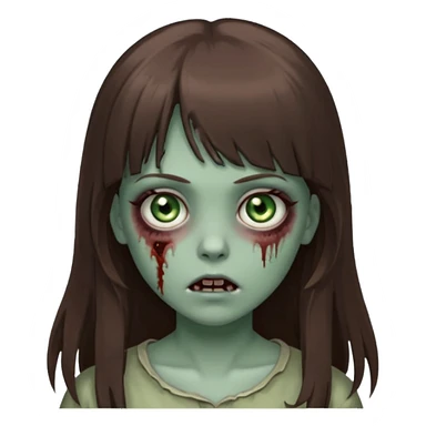 zombie girl with gray-green eyes and long brown hair with bangs sticker