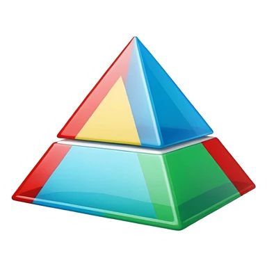 “Cute 3D cartoon emoji sticker of a pyramid made from glossy plastic glasses (blue, green, red). Soft lighting, smooth shadows, playful look, glossy plastic texture, white sticker outline, transparent background, high resolution.” sticker