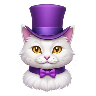 White cat, purple top hat, smirking sticker