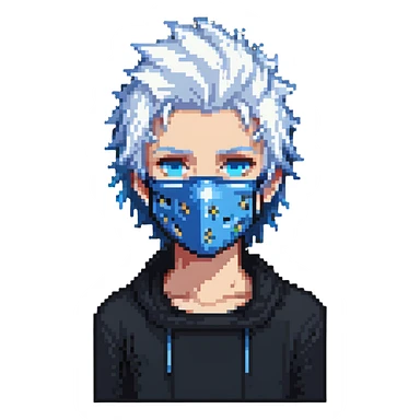 teenager with blue mask, spiky white hair, standing sticker