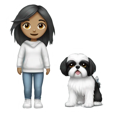 black white shihtzu with girl sticker