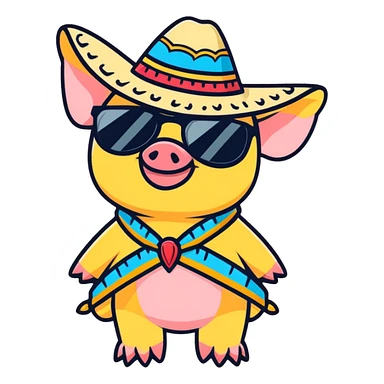 piglet in a sunglasses and sombrero  sticker