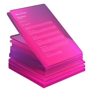stack of resumes, transparent glass with bright pink gradient from #FF335F to #FF99AA, soft shadows and highlights, minimalistic sticker