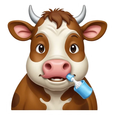 A cow brushing its teeth, looking sleepy and drowsy, portrait, bust up sticker