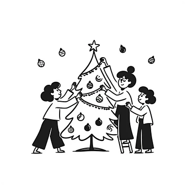 people decorating a Christmas tree sticker