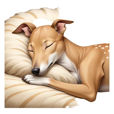 Meme-Worthy Cute Sleeping Fawn Greyhound Portrait Emoji, Head resting peacefully with a contented smile, showcasing a slender build and a luxuriously smooth fawn Fur, eyes shut in a serene nap, Simplified yet hilariously adorable features, highly detailed, glowing with a soft, drowsy light, high shine, relaxed and utterly lovable, stylized with an air of playful laziness, bright and heartwarming, soft glowing outline, capturing the essence of a comically sleepy racer, so meme-worthy it feels like it could instantly become the next viral sensation of adorable slumber! sticker