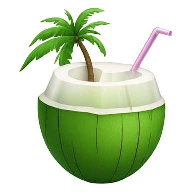   Whole green coconut drinkable with tube sticker