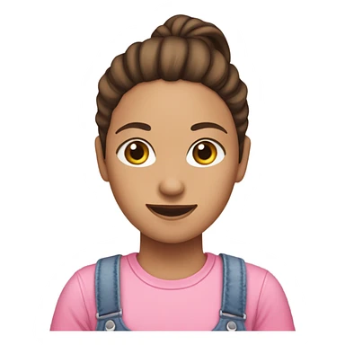 A white woman with brown hair in pony tail wearing pink headband, pink t shirt and overalls  sticker