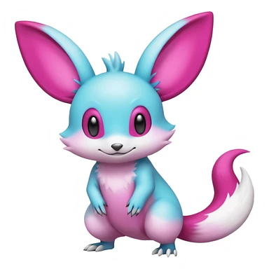 cyan-Magenta-gradients Minccino-Emolga-Vernid-Sergal-fusion-hybrid-animal-creature, full body sticker