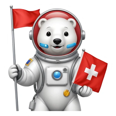 Polar bear in space suit, holding red rectangle flag sticker
