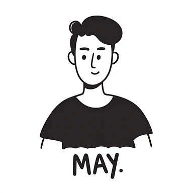 Justin Timberlake lookalike with handwritten text 'MAY' sticker