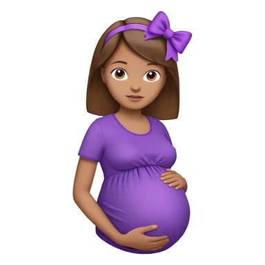 Brown Hair, straight, light brown skin, purple shirt, pregant, head, neck and abdomen only, purble bow in hair sticker