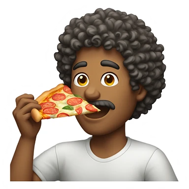 Man with curly hair eating pizza sticker