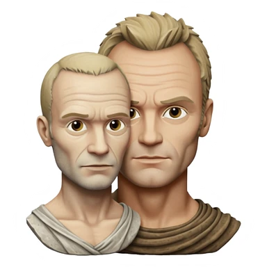 Cinematic realistic ultra HD - musician Sting leaning against a antique stone sculpture sticker