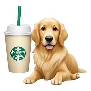 Golden retriever with Starbucks sticker