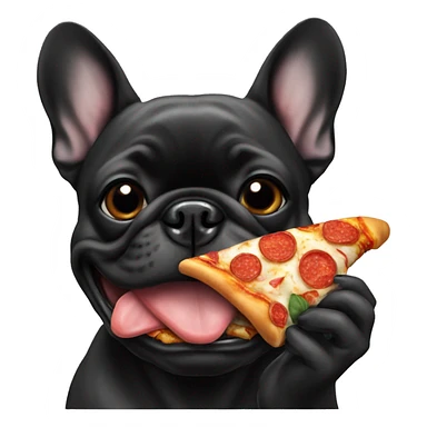 All black French bulldog eating pizza sticker