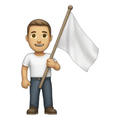 man holding a white flag sticker